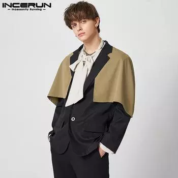 INCERUN весенне-осенний мужской пиджак с длинными рукавами и лацканами в стиле пэчворк, пальто