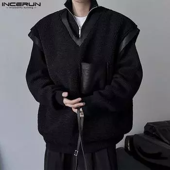 INCERUN весенние мужские меховые лоскутные свободные жилеты без рукавов без рукавов