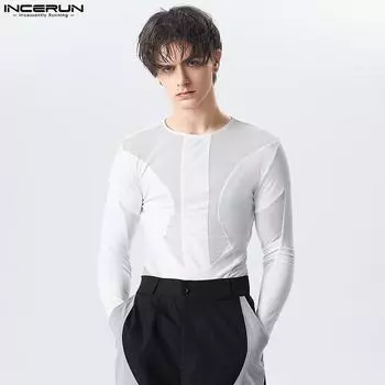 INCERUN весенние мужские сетчатые перчатки с длинными рукавами, комбинезоны, облегающие дышащие боди