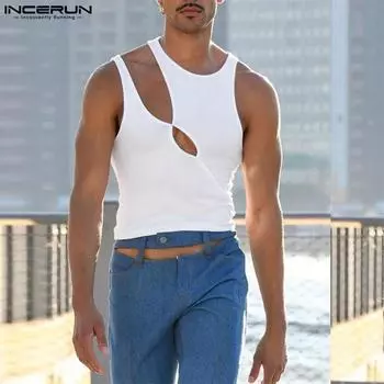 INCERUN вырезы майки тонкие уличные мужские летние топы без рукавов XL белый