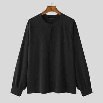 INCERUN зима осень мужские однотонные свободные пальто с капюшоном куртки 2XL чёрный