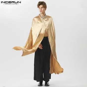 INCERUN Золотые мужские плащи для вечеринок, свободные длинные топы с открытой спиной