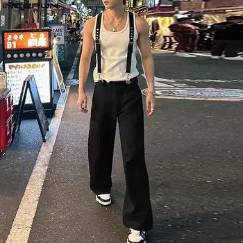 INCERUNМужские комбинезоны с подтяжками, комбинезоны, уличная одежда, комбинезоны S чёрный