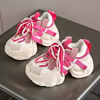 Увеличить Daddy Shoes Женские Новые Взрывные Осенние Женские Туфли Черные Туфли Сетевые Красные Толстые Подошвы Супер Огнестойкие Туфли Прилив 35