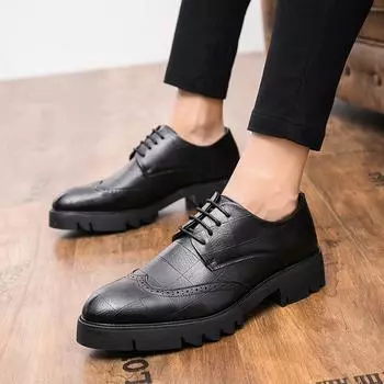 Increase the height of casual leather shoes 2025 spring and autumn new Brock leather shoes British casual muffin platform hair stylist male 37 чёрный