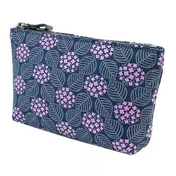 Indenya Inden Pouch Deerskin Miso Hydrangea Pattern Navy x Purple Calico x Gray Lacque 8008