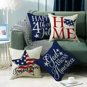 Independence Day Cushion Sofa Office Printed Linen Pillow Cover Cushion Cover Does Not Include Pillow Core 45*45cm
