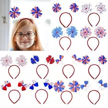 Повязка на голову в честь Дня независимости, весенний дизайн, американский флаг, бант, синяя красная лента, обруч для волос, праздничные атрибуты E