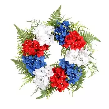Independence Day Hydrangea Wreath Artificial Round Vivid Wall-mounted Hanging Home Restaurant Door Porch Garland