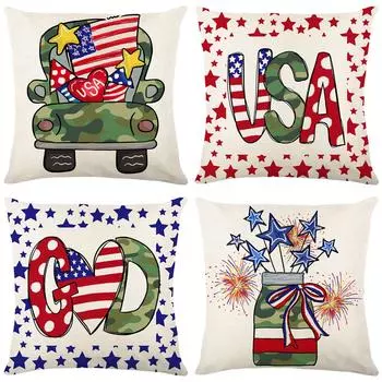 Independence Day Pillow Cover Linen Printed Living Room Sofa Cushion Cover Bedroom Decoration Pillow Cover 45*45cm JYM301-1