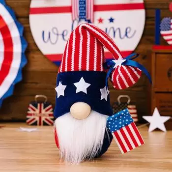 Independence Day Playful Gnome Doll With Knit Hat Featuring Bright Flag Designs For Decor Home Red Knit Hat