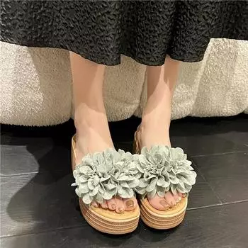 Independent Station 2024 летние новые туфли на танкетке с цветочным принтом и женские классные пляжные тапочки одного размера большого размера 35 чёрный