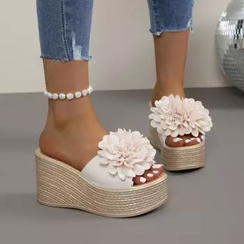 Independent Station 2024 Лето Новые Танкетка Каблук Цветок Маффин Один Размер Большие Женские Сандалии Пляжная Обувь 35