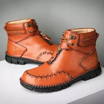 Independent station popular Martin boots men s British style men s genuine leather cowhide high-top large-size locomotive tooling shoes 38 чёрный