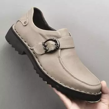 Independent station trendy fashion versatile high-end casual buckle seam sole tooling shoes wear-resistant British men s shoes 38