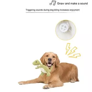 Indestructible Robust Dino Sounding Interactive Dog Toy Cute Squeaky Dog Toy Soft Pet Plush Toy for Aggressive Chewers зелёный