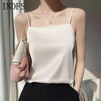 INDFS Женская мода повседневная летняя весна однотонная без рукавов с принтом на подтяжках блузки и рубашки S