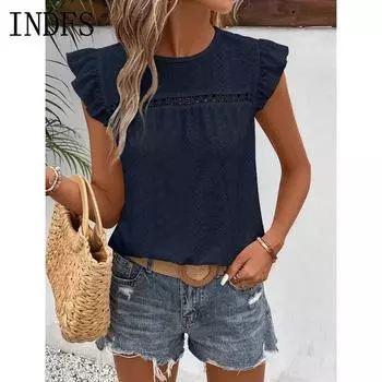 INDFS Женская мода Повседневная Летняя Весна Однотонные принты Без рукавов О-образным вырезом Блузки и рубашки S розовый