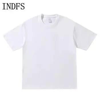 INDFS Женская мода Повседневная Летняя Весна Однотонный Принт Короткие Рукава О-Образным Вырезом Блузки и Рубашки S 90-110 белый