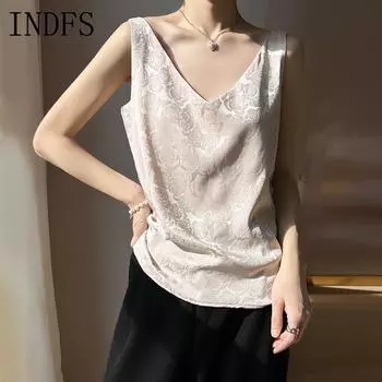 INDFS Женская мода повседневная летняя весна цветочный узор принт без рукавов V-образный вырез блузки и рубашки S