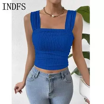 INDFS Женская мода повседневная летняя весна однотонная без рукавов с принтом на подтяжках блузки и рубашки S розовый