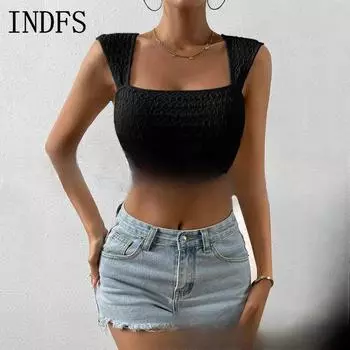 INDFS Женская мода повседневная летняя весна однотонная без рукавов с принтом на подтяжках блузки и рубашки S