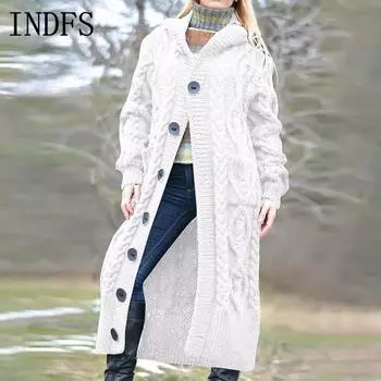 INDFS Женская мода повседневная осень-зима однотонный принт длинный рукав с капюшоном свитера S белый
