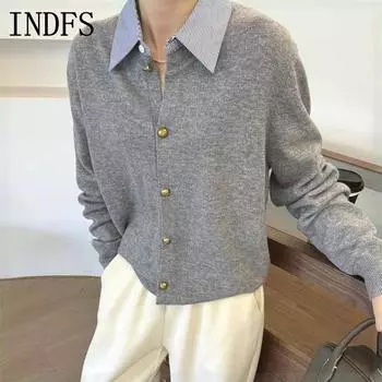 INDFS Женская мода повседневная осень-зима однотонный принт длинный рукав поло воротник свитера Size: One Size серый