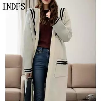 INDFS Женская мода повседневная осень-зима однотонный принт длинный рукав поло воротник свитера S белый