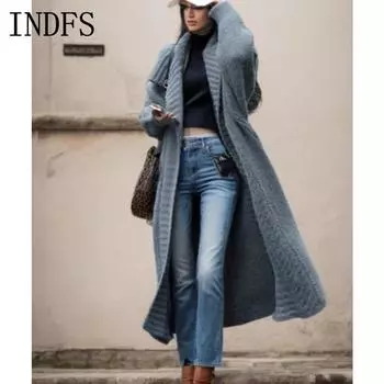 INDFS Женская мода повседневная осень-зима однотонный принт длинный рукав поло воротник свитера S серый