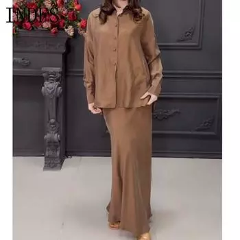 INDFS Женская мода Повседневная Весна Осень Однотонный Принт Длинный Рукав Воротник ПОЛО Блузки и Рубашки Брюки Костюмы S