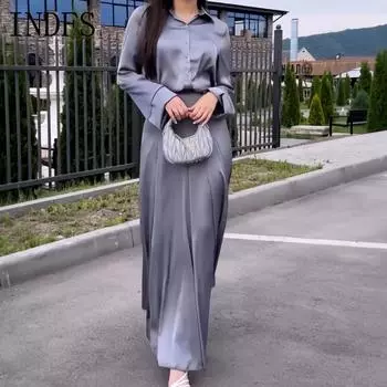 INDFS Женская мода Повседневная Весна Осень Однотонный Принт Длинный Рукав Воротник ПОЛО Блузки и Рубашки Брюки Костюмы S