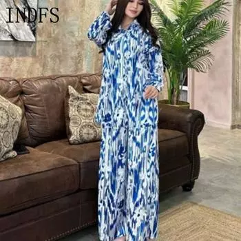 INDFS Женская мода повседневная весна осень длинный рукав поло воротник блузки и рубашки брюки костюмы S