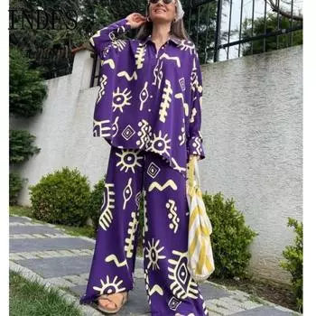 INDFS Женская мода повседневная весна осень длинный рукав поло воротник блузки и рубашки брюки костюмы S