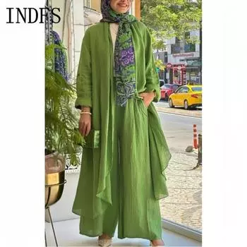 INDFS Женская мода повседневная весна осень однотонные принты длинные рукава блузки и рубашки брюки костюмы S