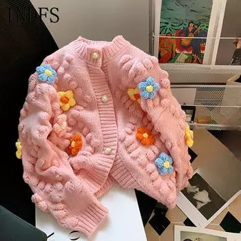 INDFS Женская мода Повседневный Осень Зима Цветочный Узор С Длинным Рукавом O-Neck Свитера Size: One Size