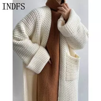 INDFS Женская мода Повседневный Осень Зима Однотонный Принт Длинные Рукава Свитера Size: One Size