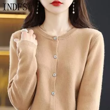INDFS Женская мода Повседневный Осень Зима Однотонный Принт Длинный Рукав О-Образным Вырезом Свитера S