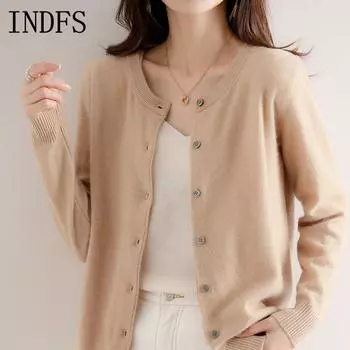 INDFS Женская мода Повседневный Осень Зима Однотонный Принт Длинный Рукав О-Образным Вырезом Свитера S чёрный