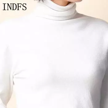INDFS Женская мода Повседневный Осень Зима Однотонный Принт Длинный Рукав Высокий Воротник Свитера S белый