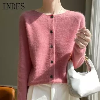 INDFS Женская мода Повседневный Осень Зима Однотонный Принт Длинный Рукав О-Образным Вырезом Свитера M