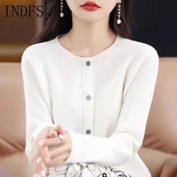 INDFS Женская мода Повседневный Осень Зима Однотонный Принт Длинный Рукав О-Образным Вырезом Свитера M [Below 52.5kg] белый