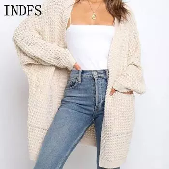 INDFS Женская мода Повседневный Осень Зима Однотонный Принт Длинные Рукава Свитера S белый