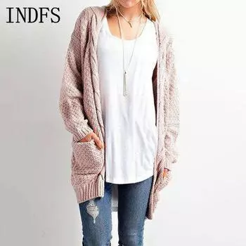 INDFS Женская мода Повседневный Осень Зима Однотонный Принт Длинные Рукава Свитера S розовый