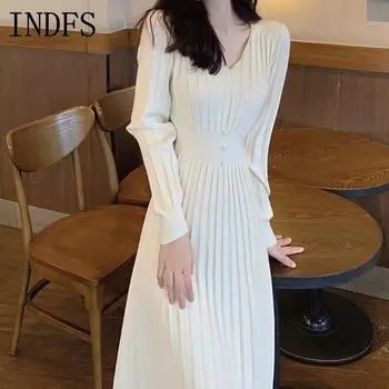 INDFS Женская мода Повседневный Осень Зима Однотонный Принт Длинный Рукав V-образный Вырез Свитера Size: One Size оранжевый