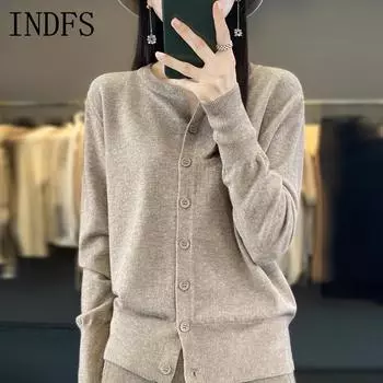 INDFS Женская мода Повседневный Осень Зима Однотонный Принт Длинный Рукав О-Образным Вырезом Свитера S чёрный