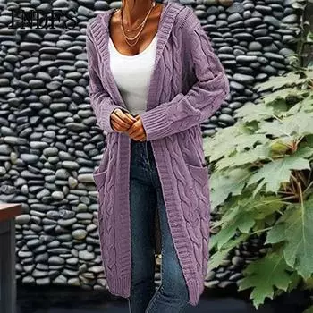 INDFS Женская мода Повседневный Осень Зима Однотонный Принт Длинный Рукав V-образный Вырез Свитера S фиолетовый
