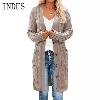 INDFS Женская мода Повседневный Осень Зима Однотонный Принт Длинные Рукава Свитера S