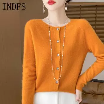 INDFS Женская мода Повседневный Осень Зима Однотонный Принт Длинный Рукав О-Образным Вырезом Свитера S