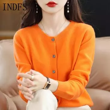 INDFS Женская мода Повседневный Осень Зима Однотонный Принт Длинный Рукав О-Образным Вырезом Свитера M